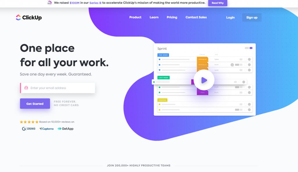 Clickup project management and tracking tool